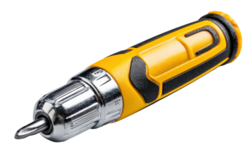 Ratcheting screwdriver tool yellow handle chrome detail professional hand tool hardware equipment