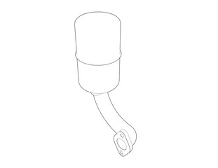 Monochrome wireframe schematic: Catalytic converter for gasoline and diesel engines. Crucial for modern car maintenance, pollution control, and clean air. Essential engineering drawing for auto repair