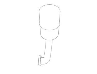 Monochrome wireframe schematic: Catalytic converter for gasoline and diesel engines. Crucial for modern car maintenance, pollution control, and clean air. Essential engineering drawing for auto repair