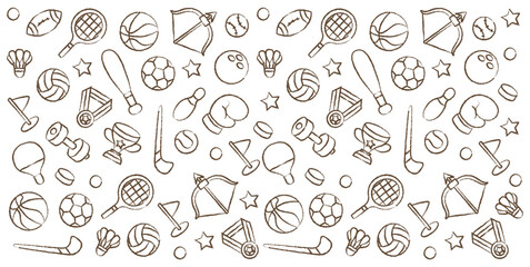 Set of hand drawn sports element sketch doodle illustration