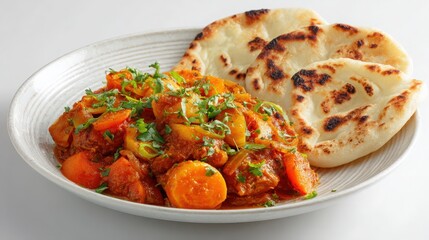Naklejka premium delicious vegetable curry with naan bread