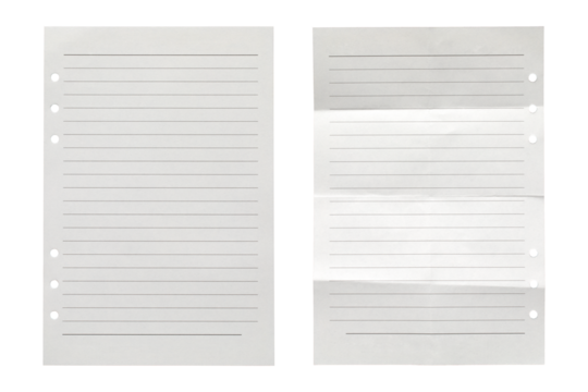 set of blank lined paper sheets,Crumpled blank lined paper notebook paper isolated on transparent background,note paper message office business tag sign	