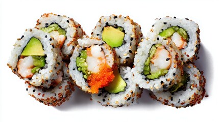 california sushi roll on white background