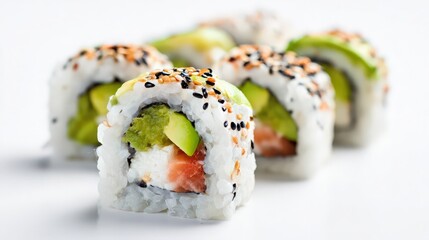 california sushi roll on white background