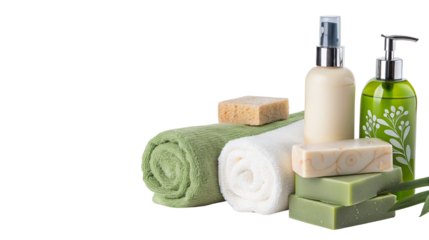 Bathroom essentials with towels, soap, and dispensers for a spa like and relaxing home experience