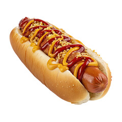 Delicious classic hot dog with mustard and ketchup in a bun perfect for summer barbecues party