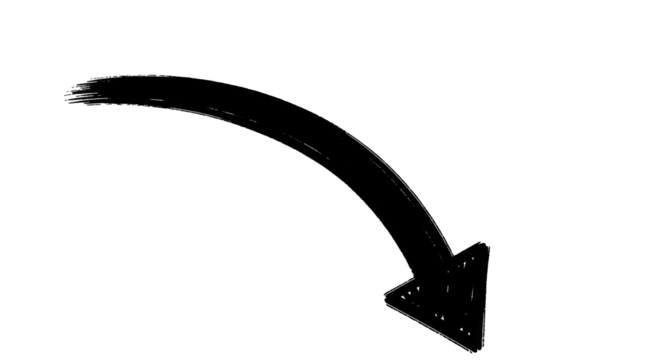 Handdrawn Curved Arrow Down Black Background