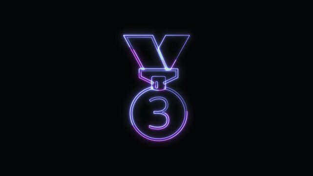  3rd Place Medal Icon Neon Seamless Loop 4K with Black Background Animated Promotional Typography for Video Editing