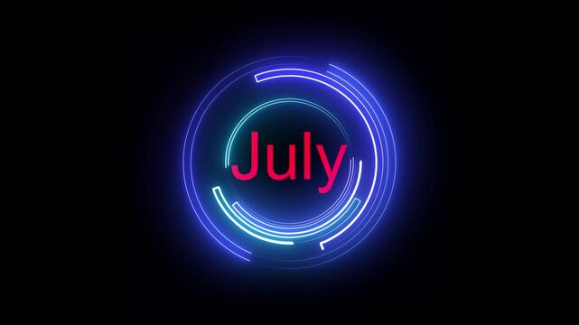 Abstract glowing July month text neon light effect animation. July month neon line January neon looping animation. first month of year Neon glowing month name july text icon wk video ...