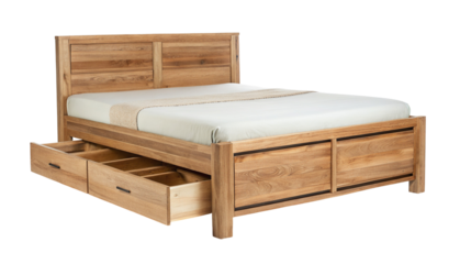Stylish wooden bed frame with storage drawers for modern bedroom furniture decor and space saving