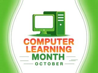 Celebrating computer learning month in october with a classic desktop computer illustration