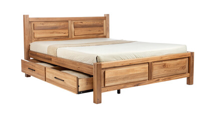 Rustic wood bed frame with under storage drawers for modern bedroom furniture organization