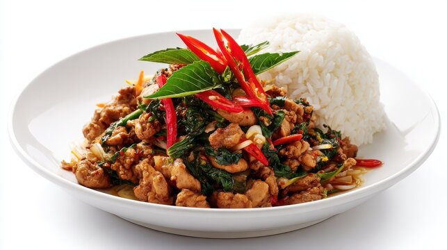 pad kra pao thai basil chicken white ba