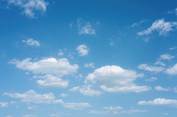 Fototapeta premium Bright azure sky with fluffy white clouds