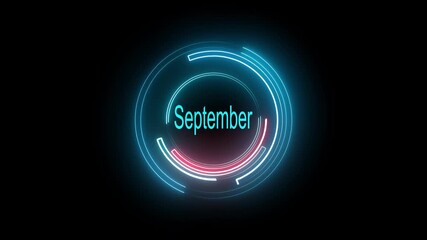Neon September text animation on black background. September month neon line text concept. animated text effect with high visual impact.