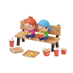 Cute Cartoon Couple Enjoying Pizza and Beverages on a Transparent Background