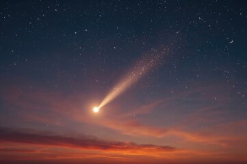 Stunning tranquil scenery - radiant dusk with a shooting star - enchanting celestial symbol, ascending crescent moon and twinkling stars. Components of this picture provided by