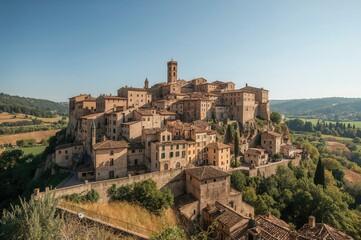 Ancient hilltop village under a clear summer sky