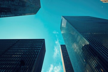 Naklejka premium Urban skyline featuring a bright azure sky