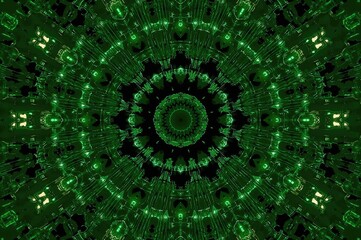 Abstract digital kaleidoscope design on a circuit board theme
