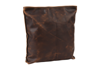 Rustic Brown Leather Pillow Textured Home Decor Accessory isolated on transparent background