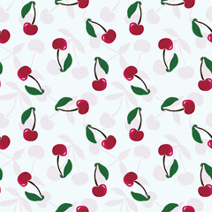 Cherry summer fruit seamless pattern for textile design. Vector hand drawn illustrations background.