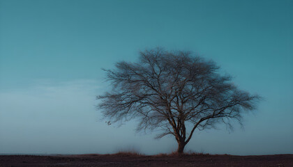 Obraz premium Tree without leaves under a blue tint