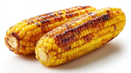 grilled corn on the cob white background