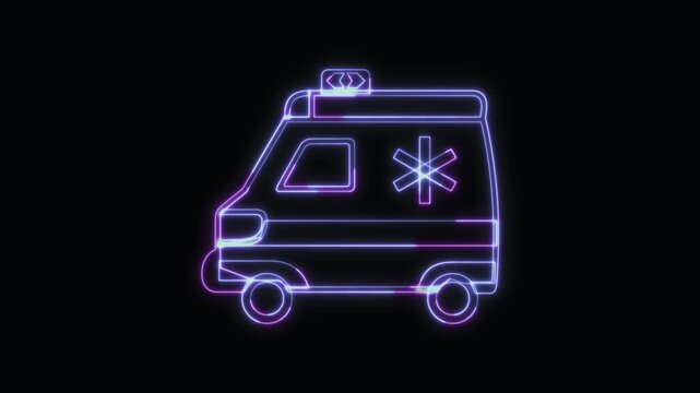  Ambulance Icon Neon Seamless Loop 4K with Black Background Animated Promotional Typography for Video Editing