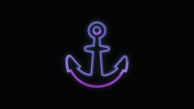  Anchor Icon Neon Seamless Loop 4K with Black Background Animated Promotional Typography for Video Editing