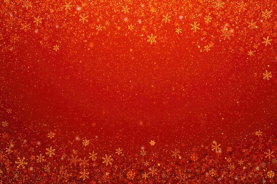 Festive greeting card featuring vivid orange snowflakes against a crimson backdrop