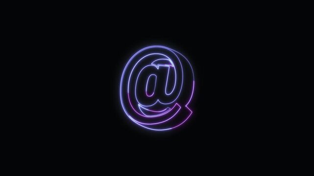 At Sign Neon Text Seamless Loop 4K with Black Background Animated Promotional Typography for Video Editing