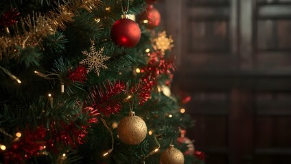 Festive Pine Branch with Berries and "Merry Christmas" Text