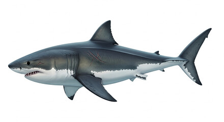 Naklejka premium Great White Shark swimming in side view on isolated transparent background
