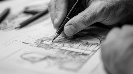 Detailed architectural sketching of an amphitheater by a skilled architect