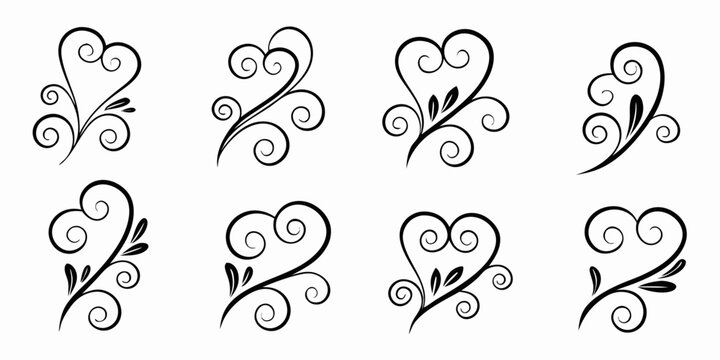 Elegant Black Swirl Heart Flourish Designs.