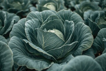 Detailed view of leafy cabbage thriving in a garden setting