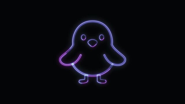  Baby Chick Icon Neon Seamless Loop 4K with Black Background Animated Promotional Typography for Video Editing