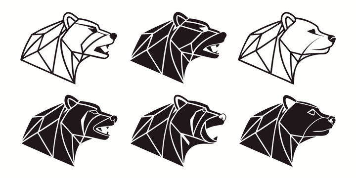 Geometric Bear Head Silhouettes Collection.