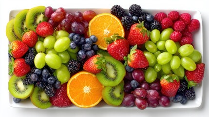 fresh fruit platter on white background