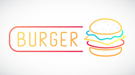 Colorful Burger emblem in line style. Vector design template.