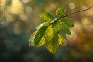 Twig with guava foliage wet from rainfall