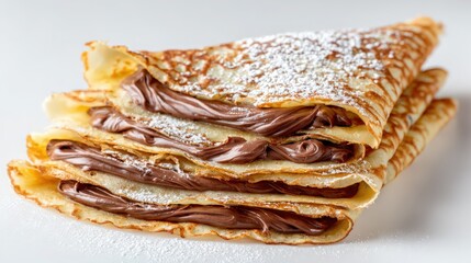 delicious french crepes with nutella on white background