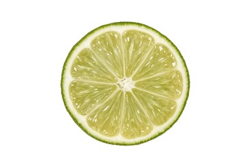 Sliced green citrus piece shown on a plain white backdrop