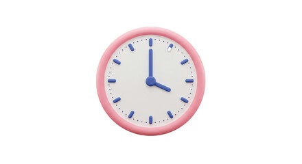 Pink round wall clock time illustration design graphic timepiece hour minute second reminder schedule on transparent background