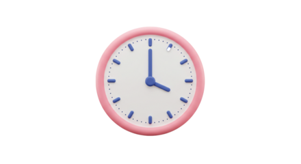 Pink round wall clock time illustration design graphic timepiece hour minute second reminder schedule on transparent background