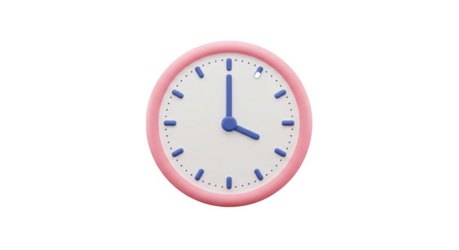 Pink round wall clock time illustration design graphic timepiece hour minute second reminder schedule on transparent background