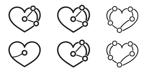 Heart Network Connection Icons Set.