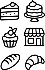 Bakery and Dessert Line Art Icons Set.