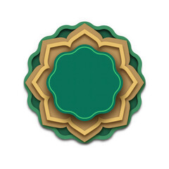 Layered geometric islamic pattern in green and gold, isolated on transparent background